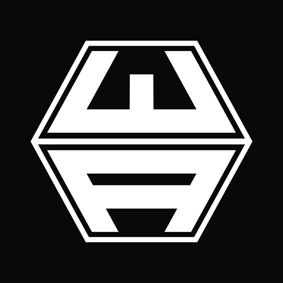 monograma del logotipo wa con plantilla de diseño de forma hexagonal hacia arriba y hacia abajo vector