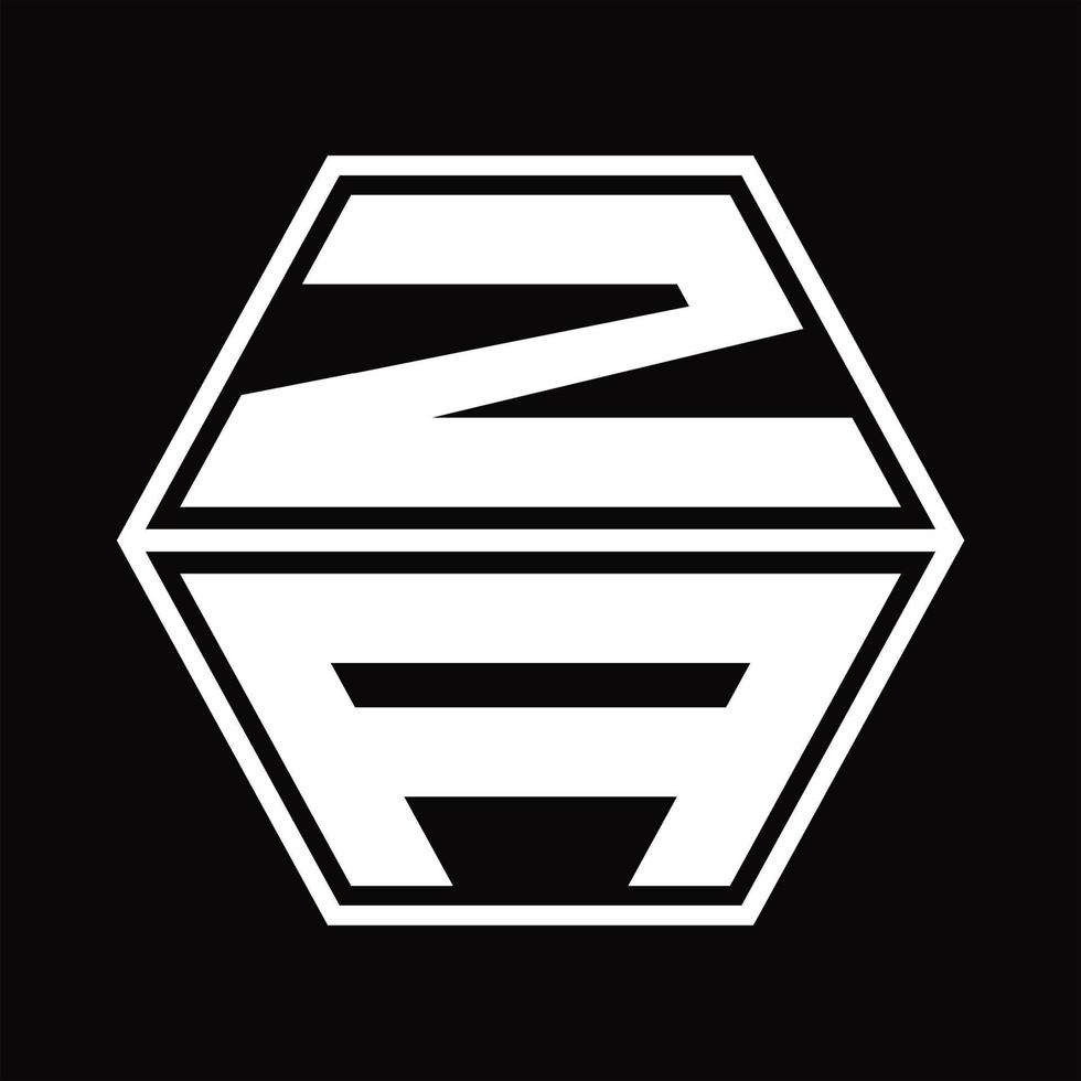 ZA Logo monogram with hexagon shape up and down design template vector