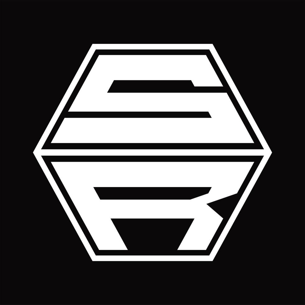 SR SLogo monogram with hexagon shape up and down design template vector