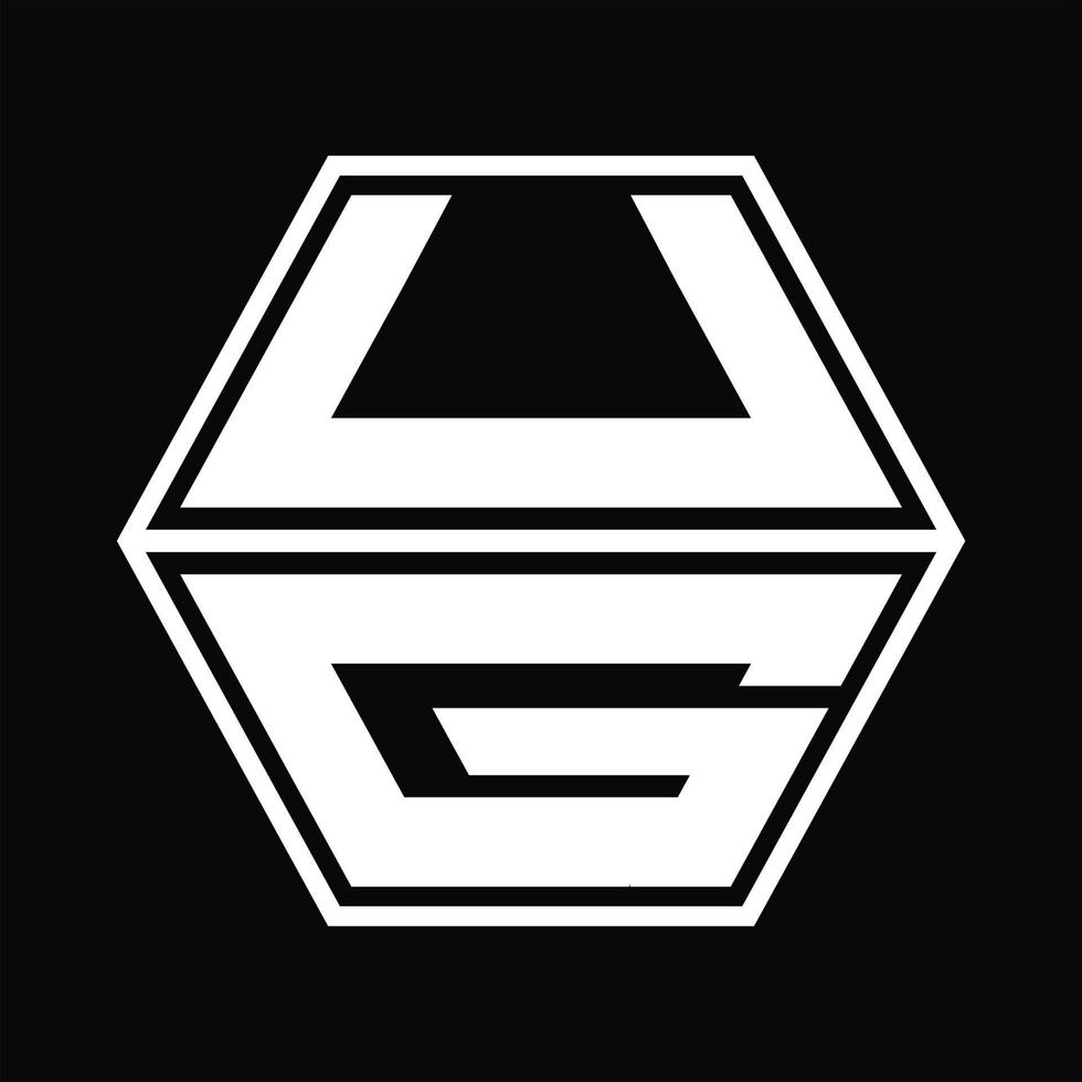 UG Logo monogram with hexagon shape up and down design template vector