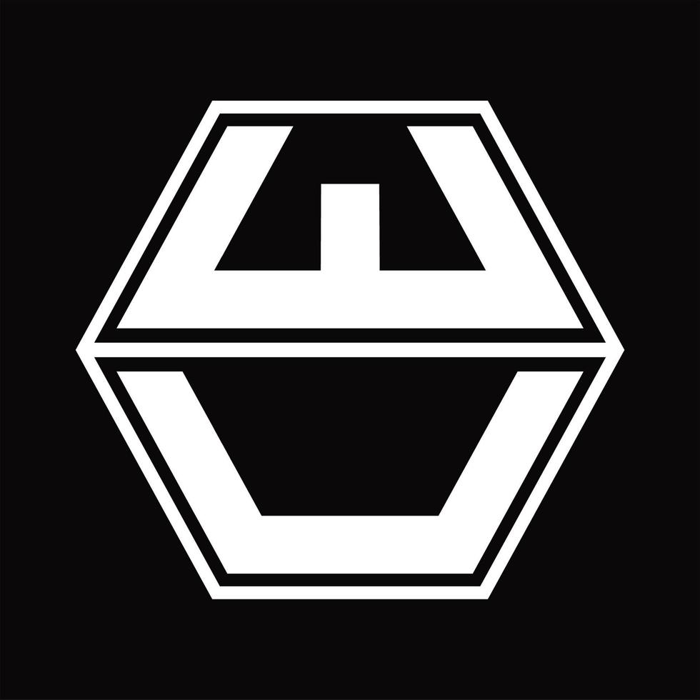 monograma del logotipo de wu con plantilla de diseño de forma hexagonal hacia arriba y hacia abajo vector