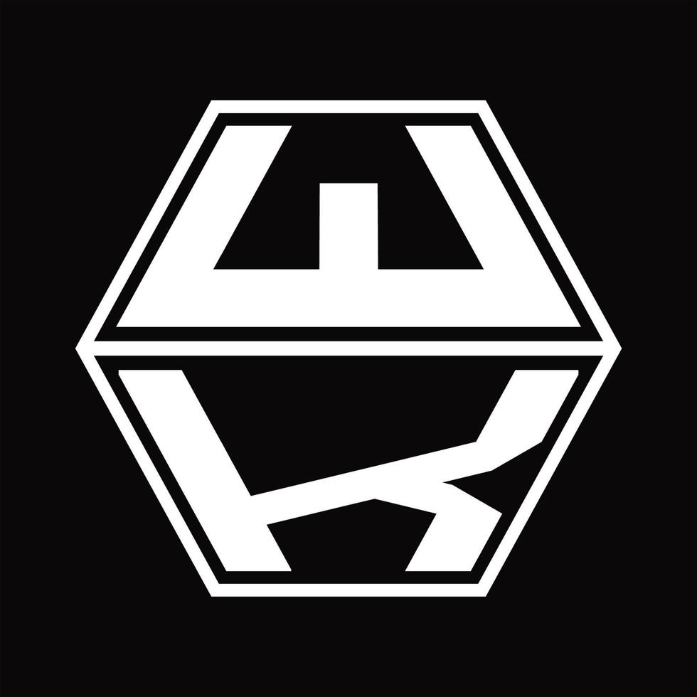 monograma del logotipo de wk con plantilla de diseño de forma hexagonal hacia arriba y hacia abajo vector