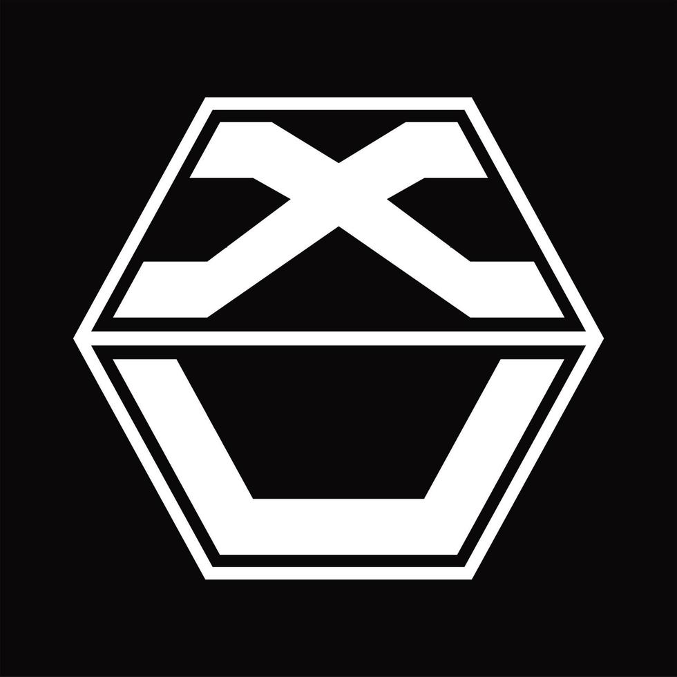 monograma del logotipo xu con plantilla de diseño de forma hexagonal hacia arriba y hacia abajo vector