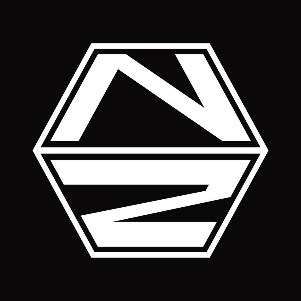 monograma del logotipo de nz con plantilla de diseño de forma hexagonal hacia arriba y hacia abajo vector