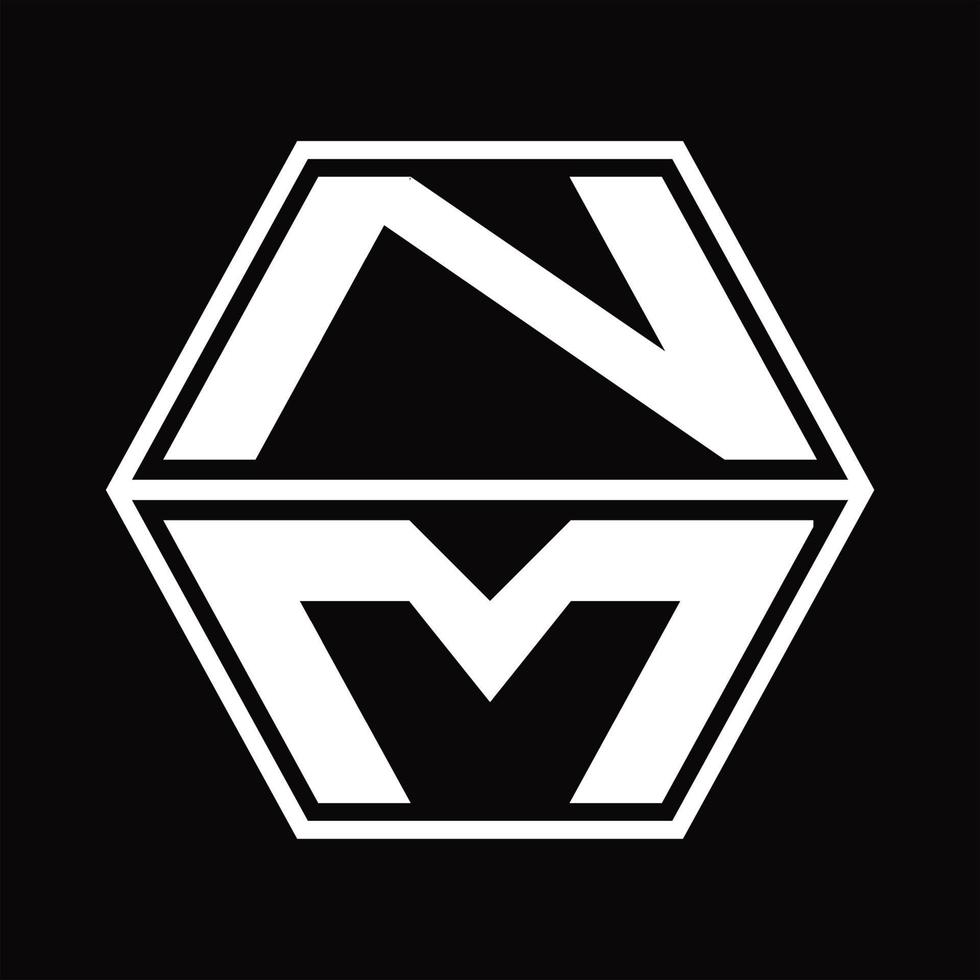 monograma del logotipo nm con plantilla de diseño de forma hexagonal hacia arriba y hacia abajo vector