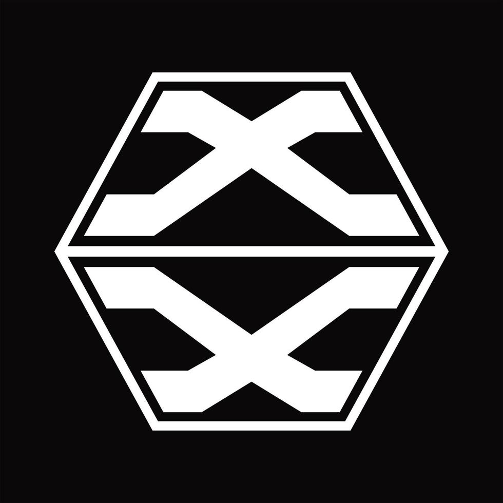 XX Logo monogram with hexagon shape up and down design template vector
