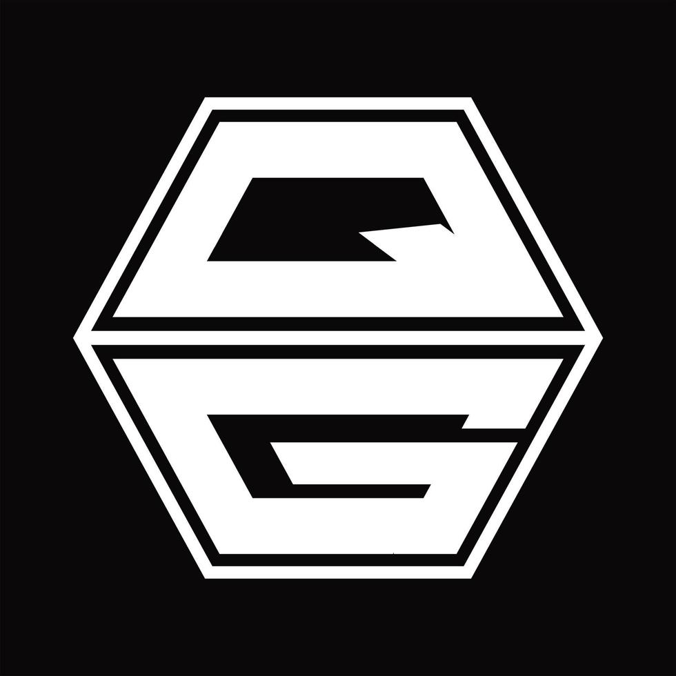 monograma del logotipo qg con plantilla de diseño de forma hexagonal hacia arriba y hacia abajo vector