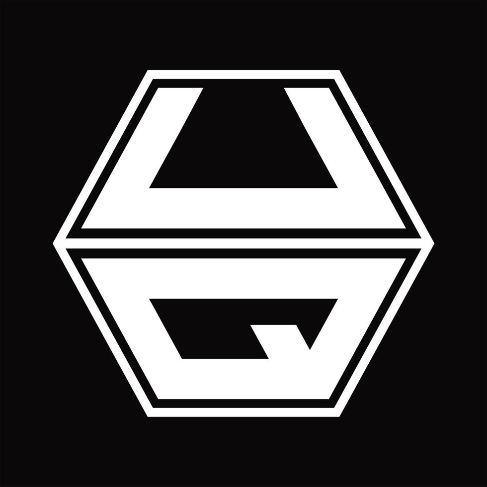 monograma del logotipo uq con plantilla de diseño de forma hexagonal hacia arriba y hacia abajo vector