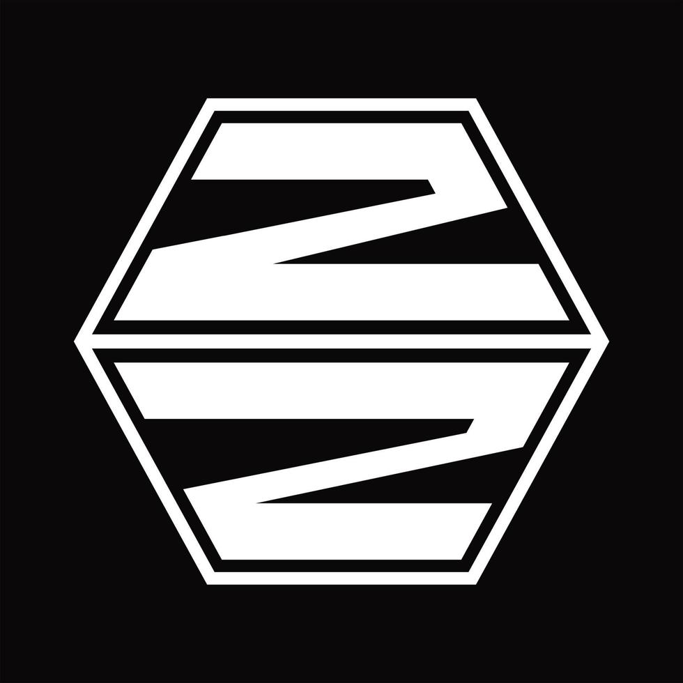 ZZ Logo monogram with hexagon shape up and down design template vector