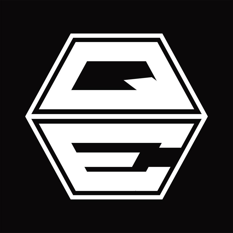 monograma del logotipo qe con plantilla de diseño de forma hexagonal hacia arriba y hacia abajo vector