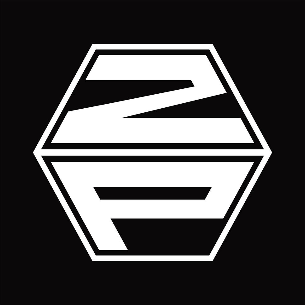 monograma del logotipo zp con plantilla de diseño de forma hexagonal hacia arriba y hacia abajo vector