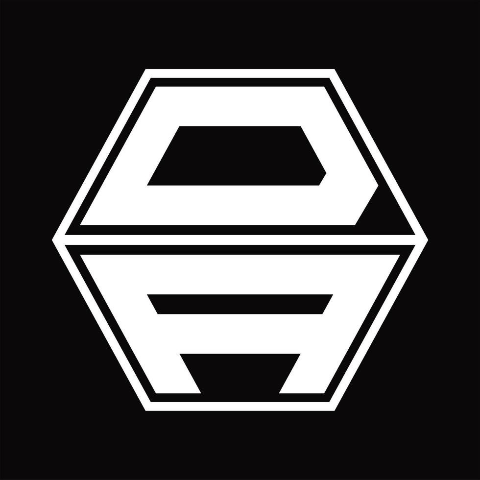 DA Logo monogram with hexagon shape up and down design template vector
