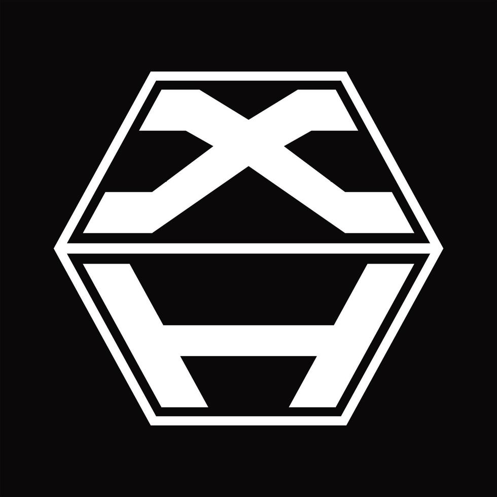 monograma del logotipo xh con plantilla de diseño de forma hexagonal hacia arriba y hacia abajo vector