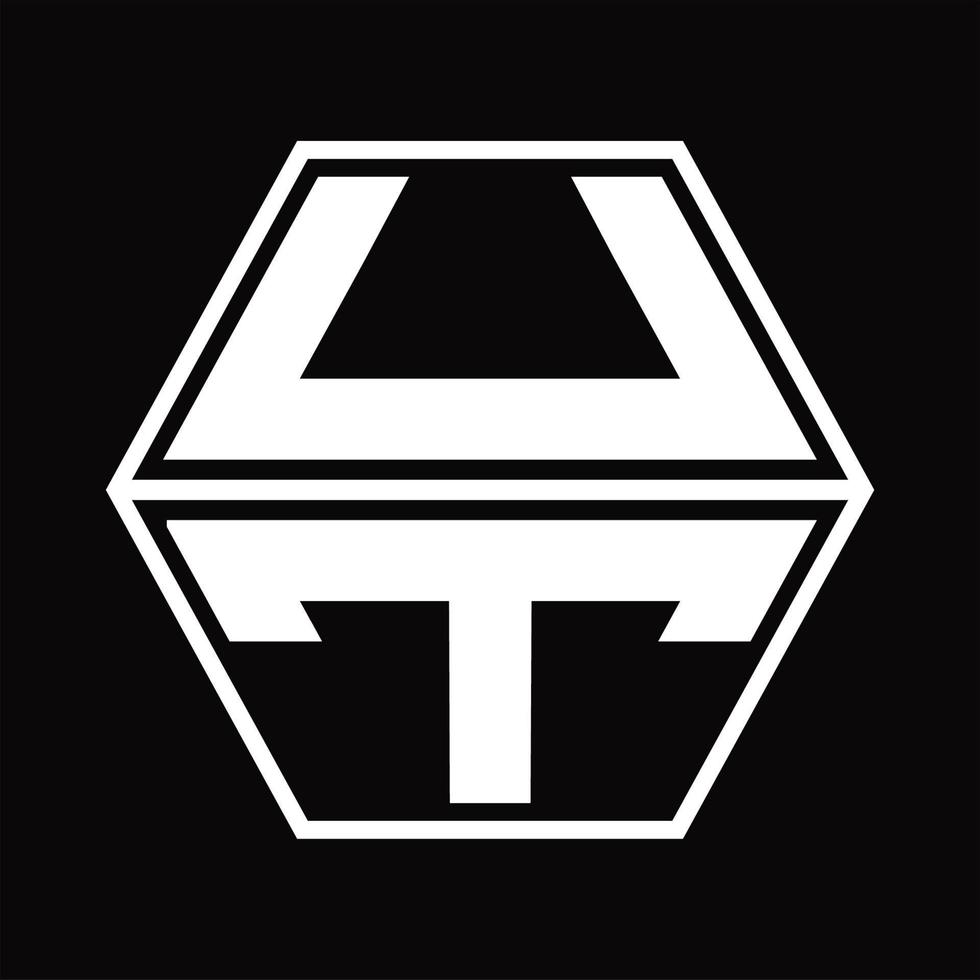 UT Logo monogram with hexagon shape up and down design template vector