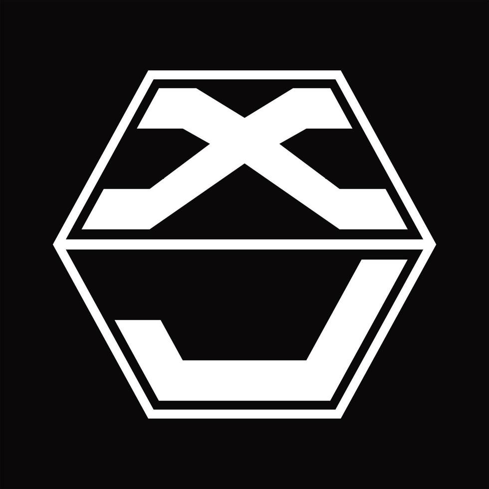 monograma del logotipo xj con plantilla de diseño de forma hexagonal hacia arriba y hacia abajo vector