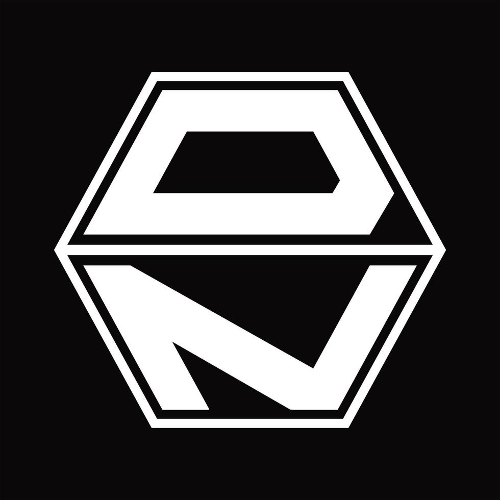 monograma del logotipo dn con plantilla de diseño de forma hexagonal hacia arriba y hacia abajo vector
