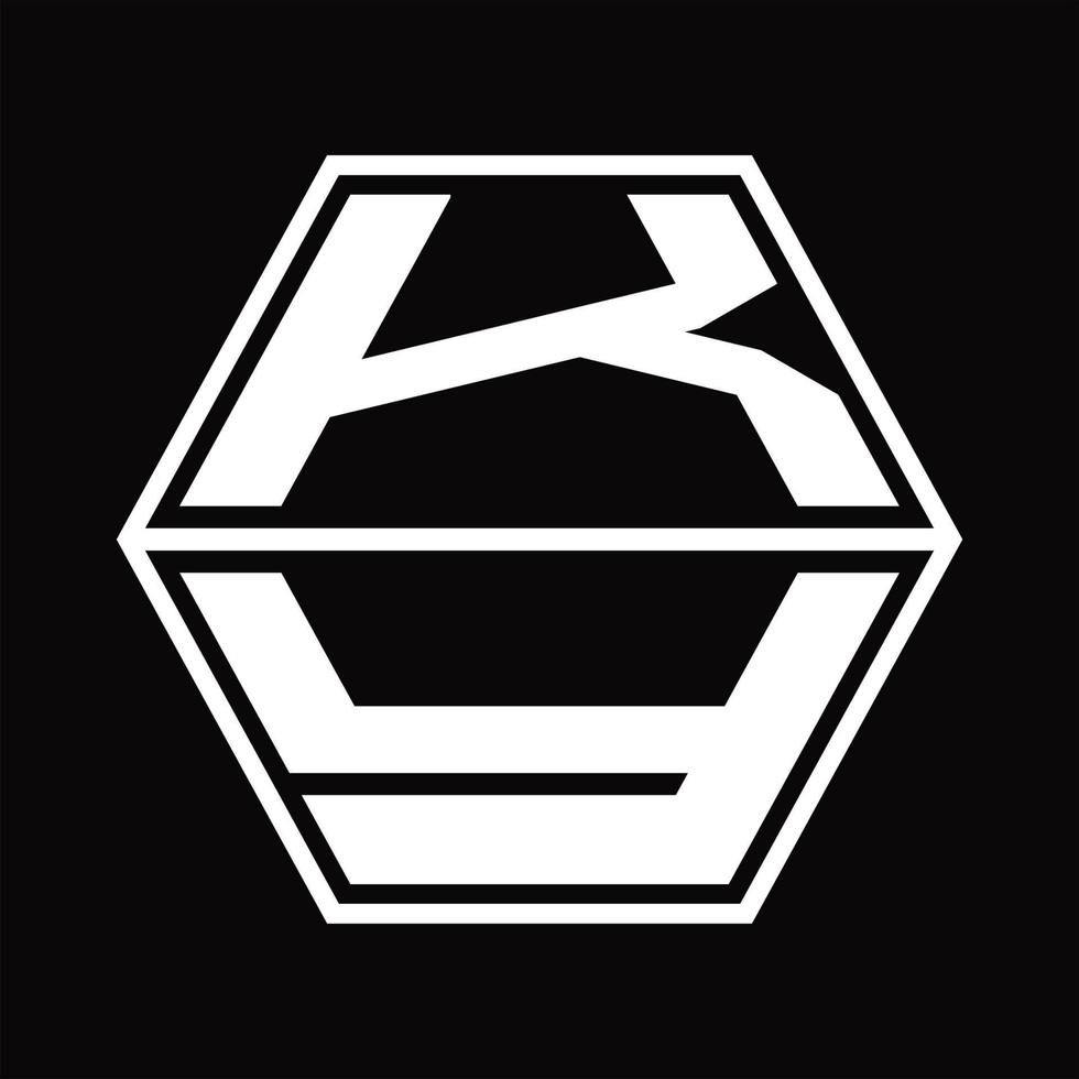 monograma del logotipo ky con plantilla de diseño de forma hexagonal hacia arriba y hacia abajo vector