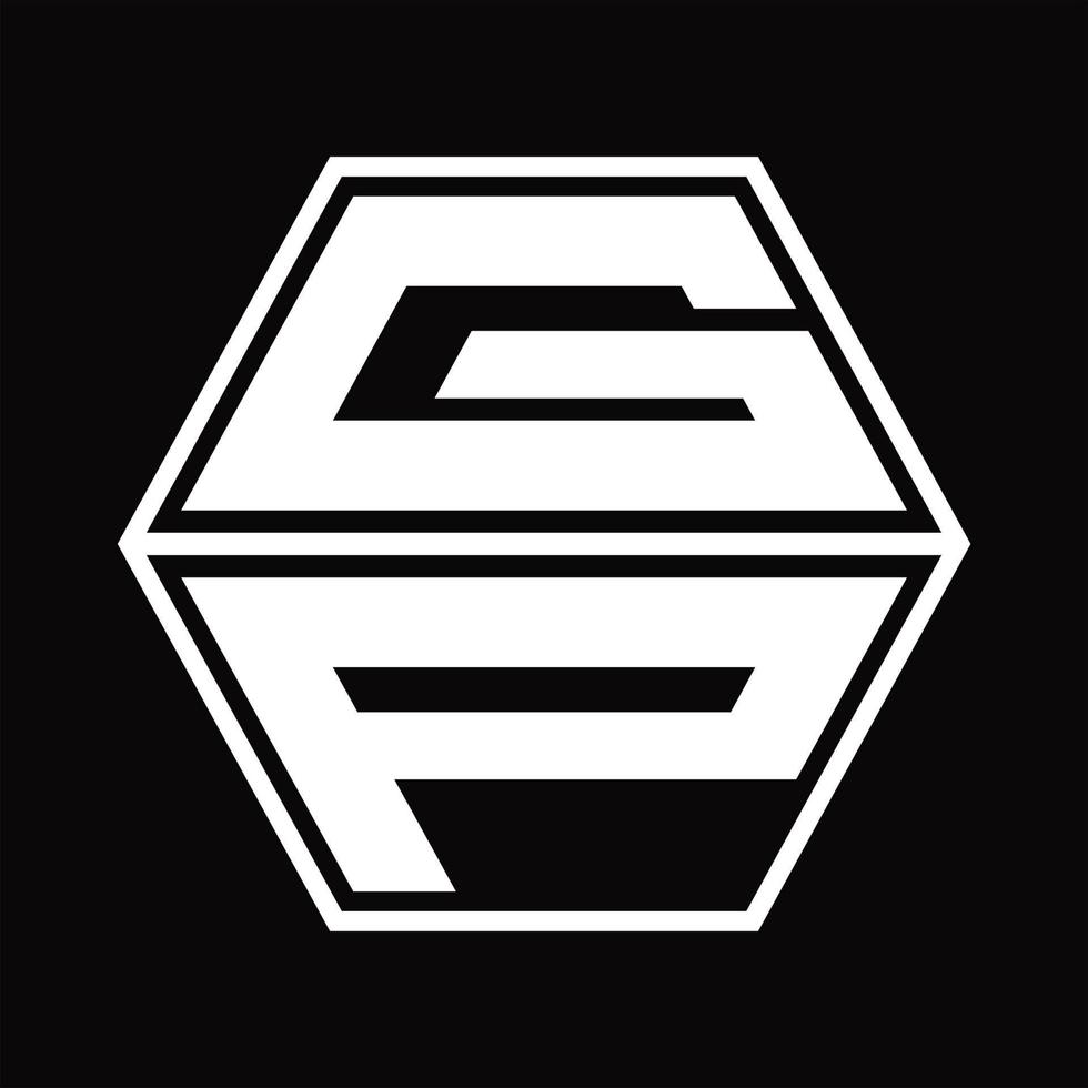 GP Logo monogram with hexagon shape up and down design template vector