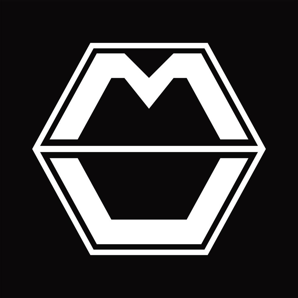 MU Logo monogram with hexagon shape up and down design template vector