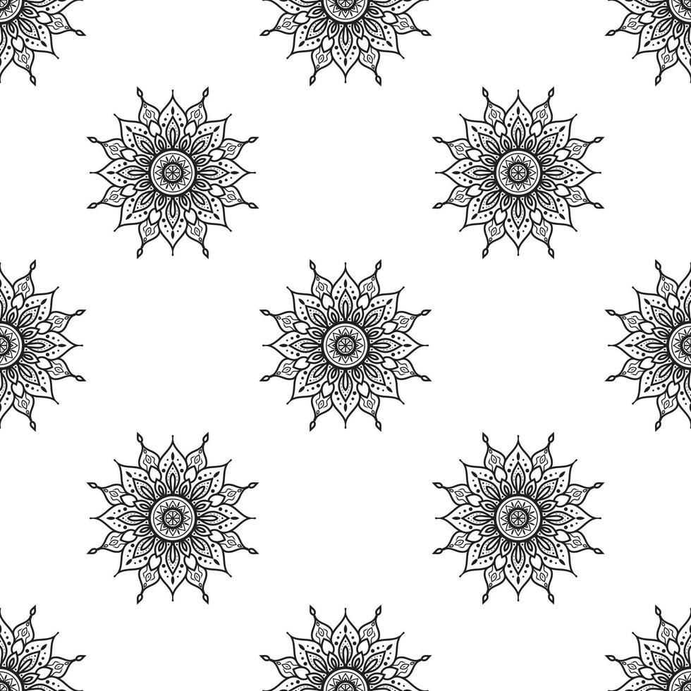 Mandala Black and white Seamless Pattern. can be used for wallpaper, pattern fills, coloring books and pages for kids and adults. Black and white. vector