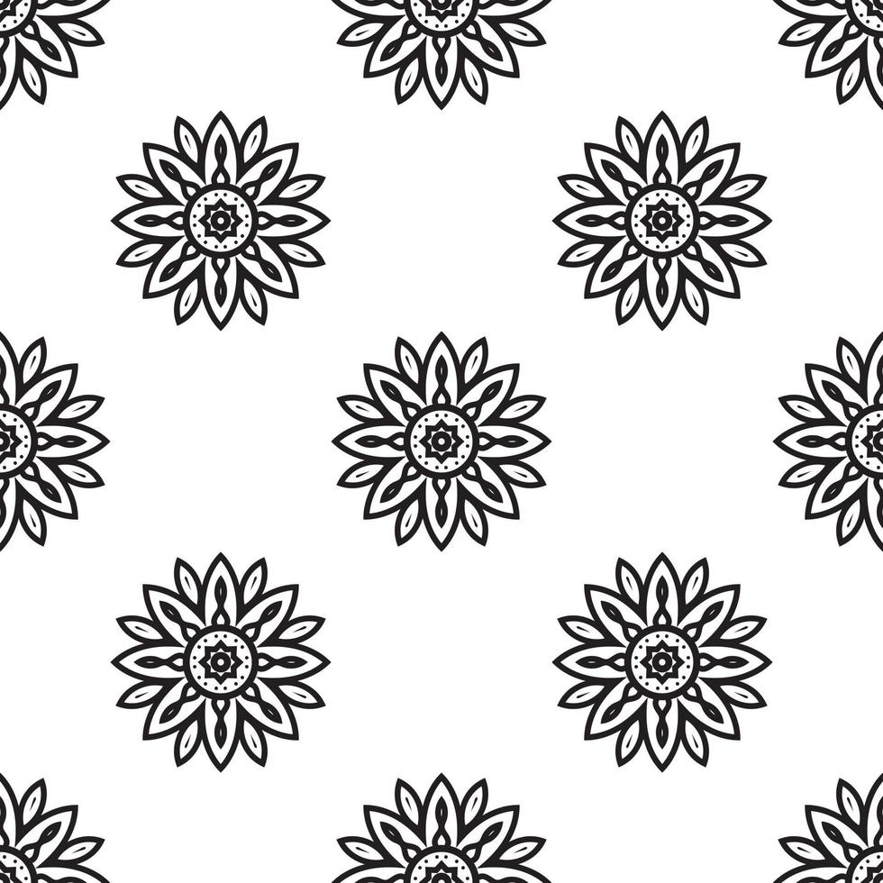 mandala simple patrón sin costuras en blanco y negro. textura étnica dibujada a mano. ilustración vectorial en tonos monocromáticos. vector