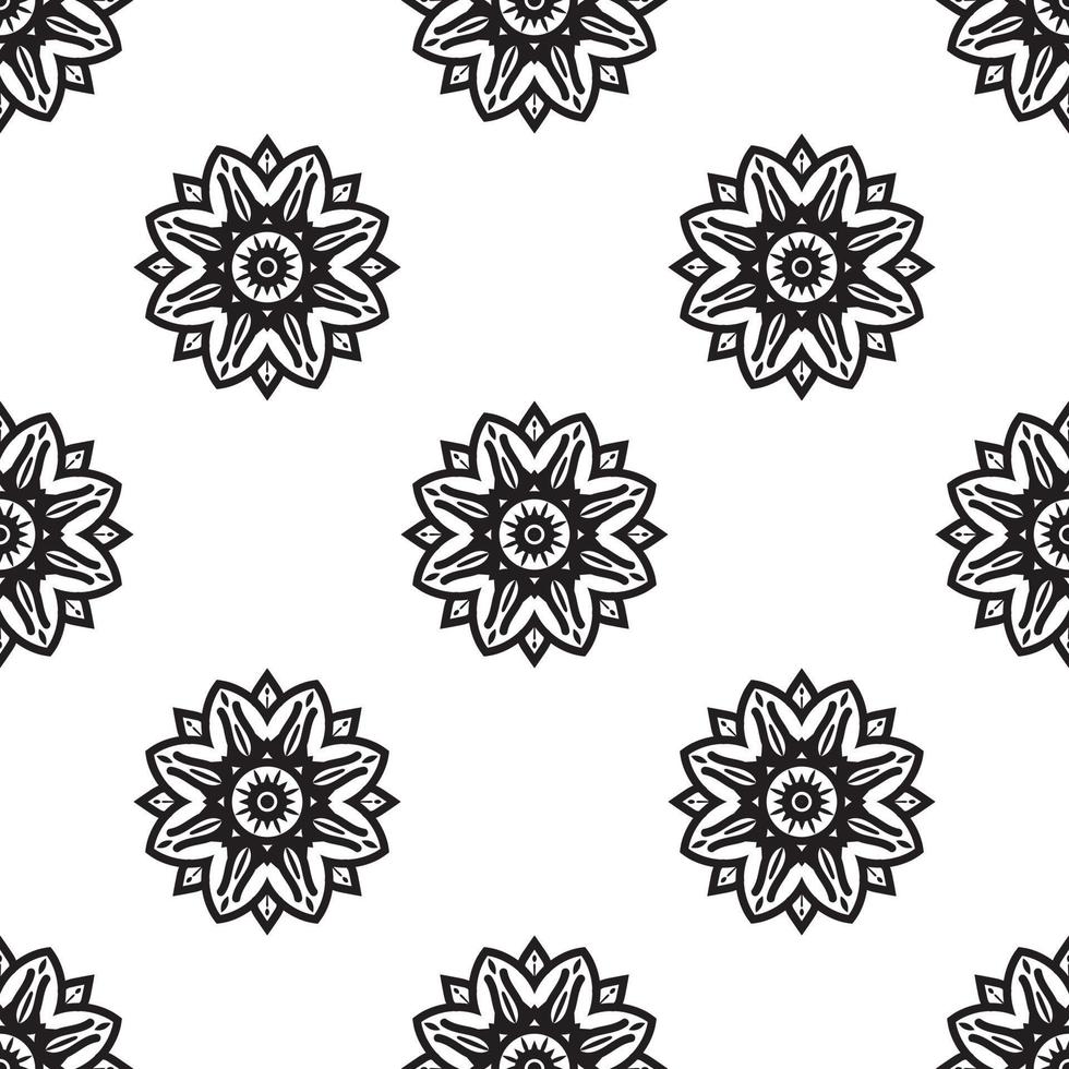 Mandala wall art Black and white Seamless Pattern. can be used for wallpaper, pattern fills, coloring books, and pages for kids and adults. vector