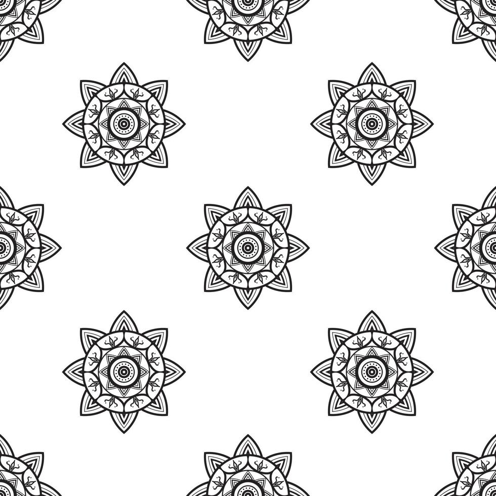 Mandala coloring pages Black and white Seamless Pattern. can be used for wallpaper, pattern fills, coloring books and pages for kids and adults. Black and white. vector