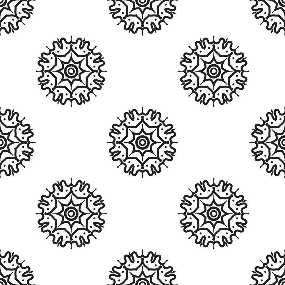 Mandala patterns Black and white Seamless Pattern. can be used for wallpaper, pattern fills, coloring books and pages for kids and adults. Black and white. vector