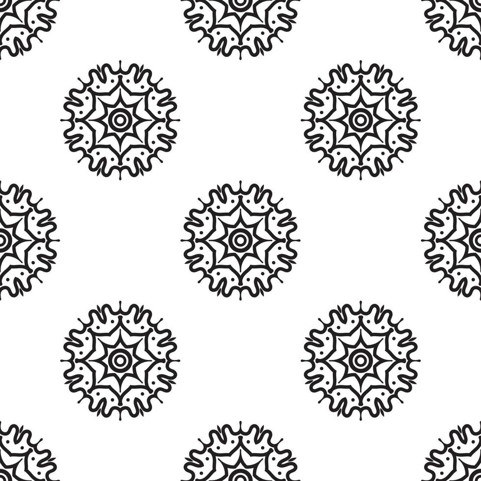 Mandala patterns Black and white Seamless Pattern. can be used for wallpaper, pattern fills, coloring books and pages for kids and adults. Black and white. vector