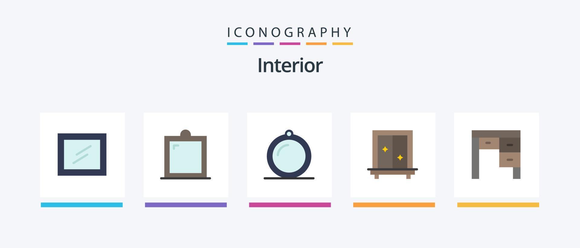 paquete de iconos de 5 planos interiores que incluye. espejo. mueble. diseño de iconos creativos vector