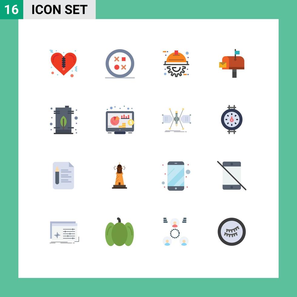 Mobile Interface Flat Color Set of 16 Pictograms of electric postoffice automation mail box mail Editable Pack of Creative Vector Design Elements