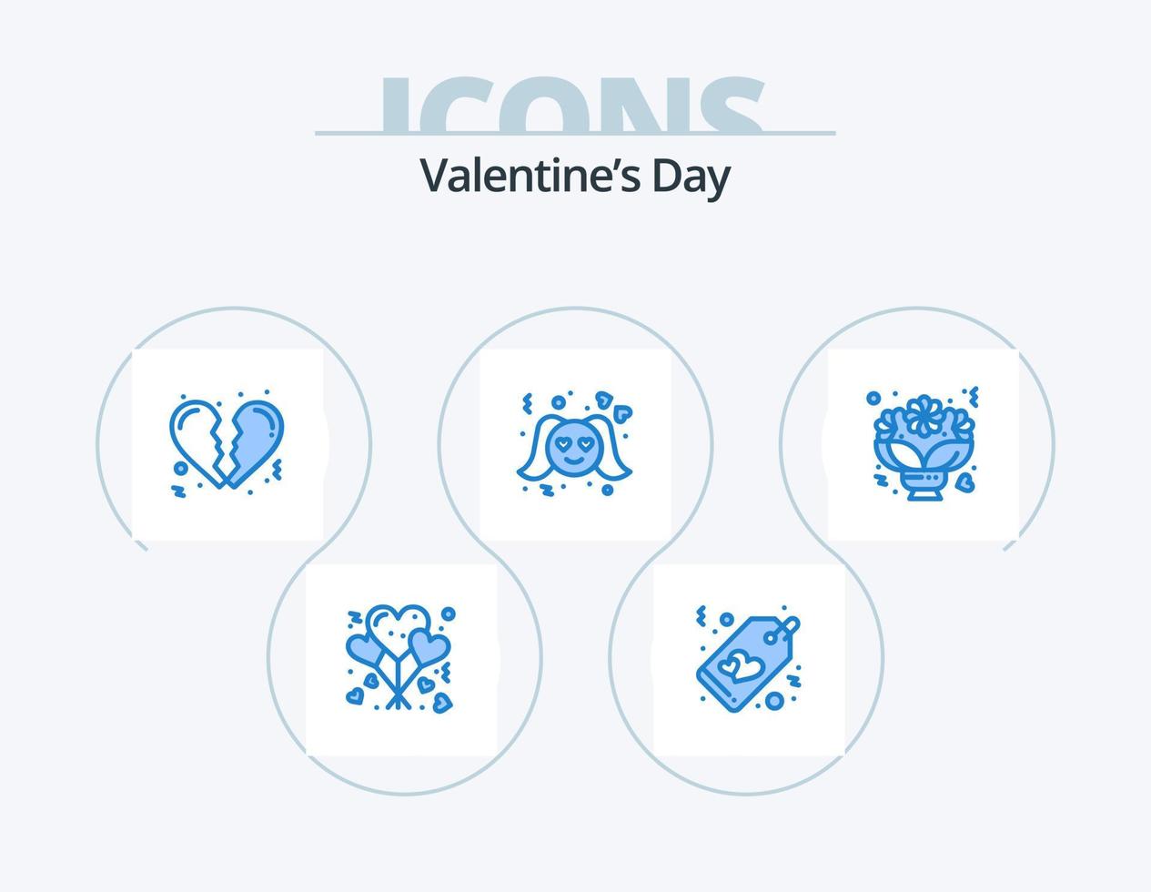 Valentines Day Blue Icon Pack 5 Icon Design. love. bouquet. broken. woman. romance vector