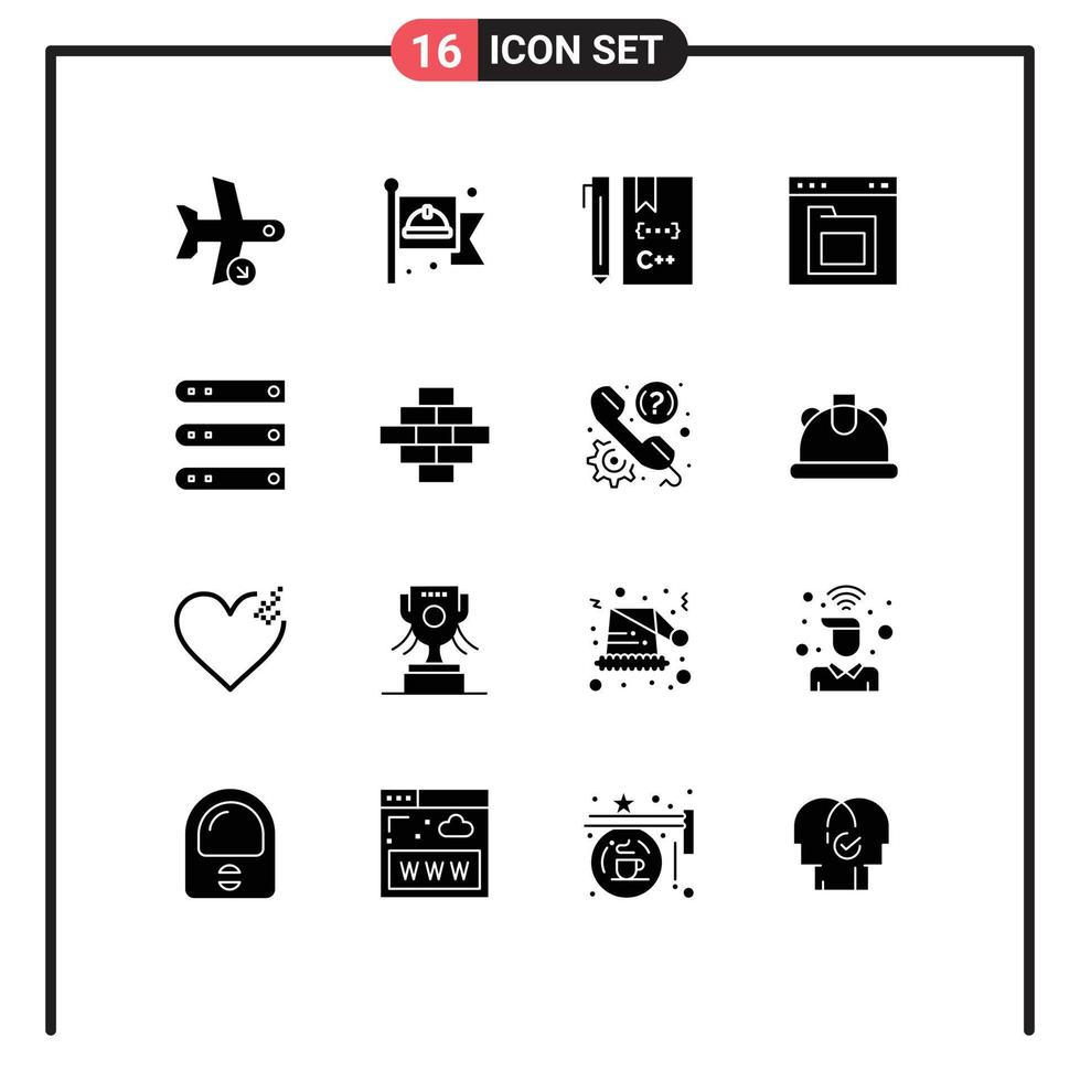 16 Universal Solid Glyphs Set for Web and Mobile Applications folder document labour browser develop Editable Vector Design Elements