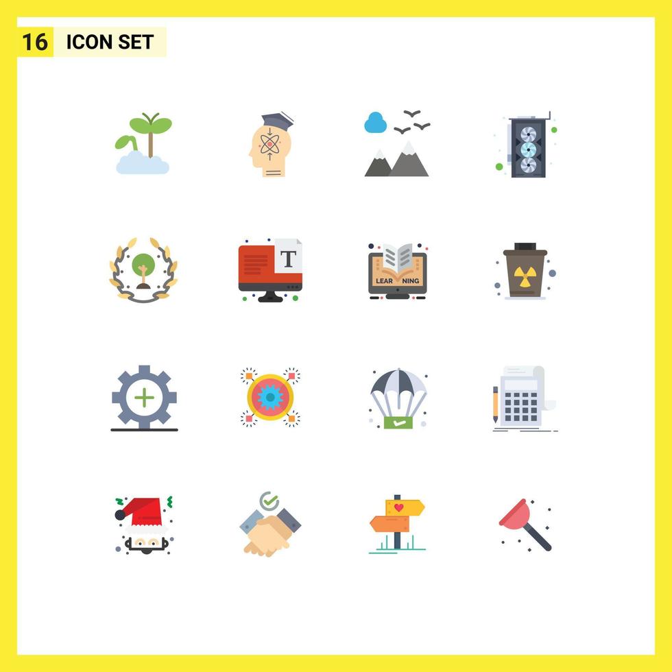 16 Universal Flat Color Signs Symbols of day hardware skill graphic card travel Editable Pack of Creative Vector Design Elements