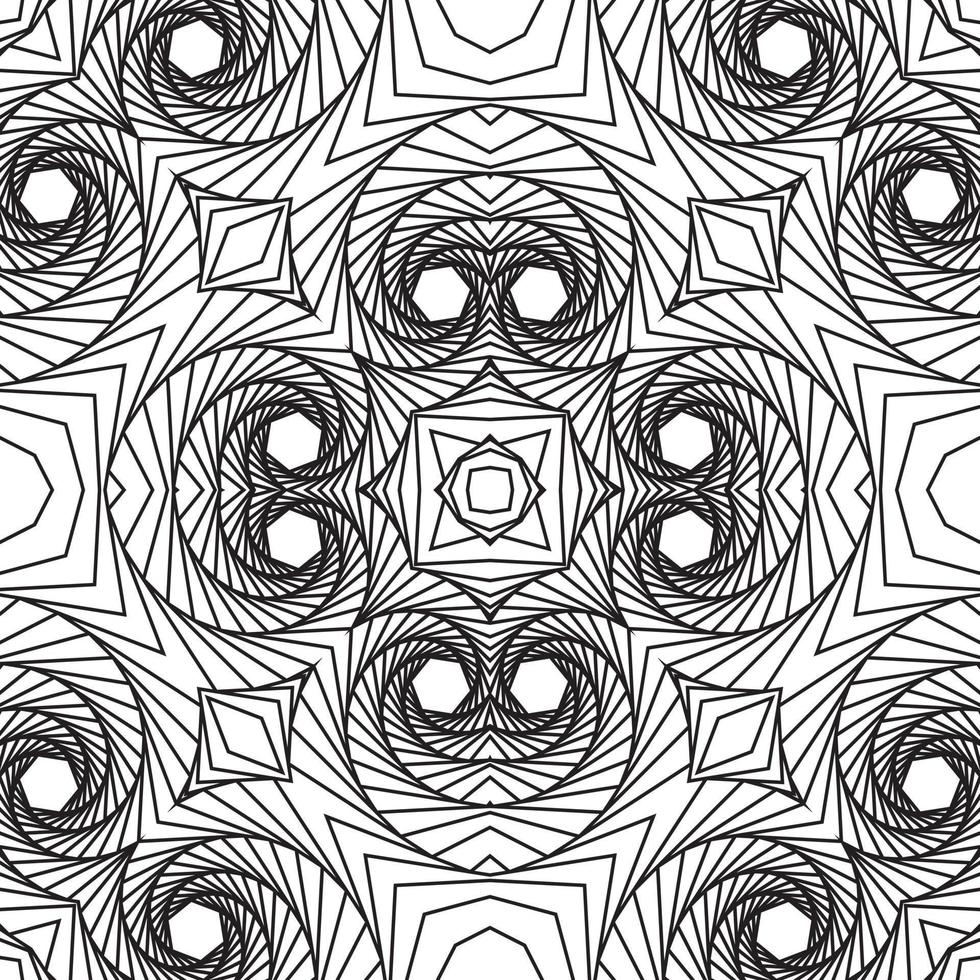 3D line Vector monochrome seamless pattern, on a white background. Geometric shapes from the black lines.