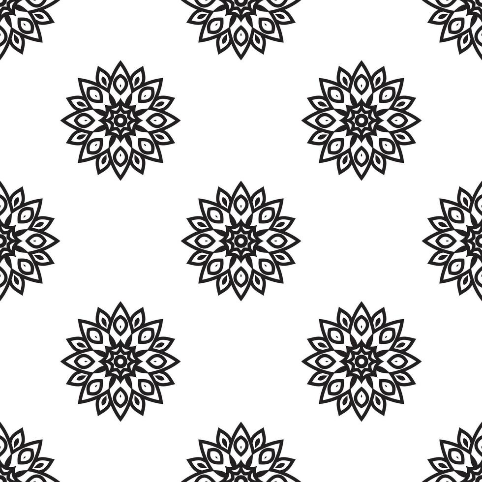 Mandala art designs Black and white Seamless Pattern. can be used for wallpaper, pattern fills, coloring books, and pages for kids and adults. vector