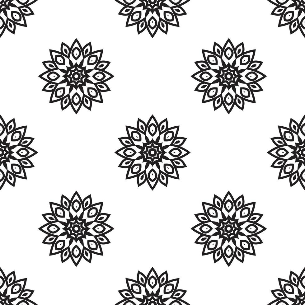 diseños de arte mandala patrón transparente en blanco y negro. se puede usar para papel tapiz, rellenos de patrones, libros para colorear y páginas para niños y adultos. vector