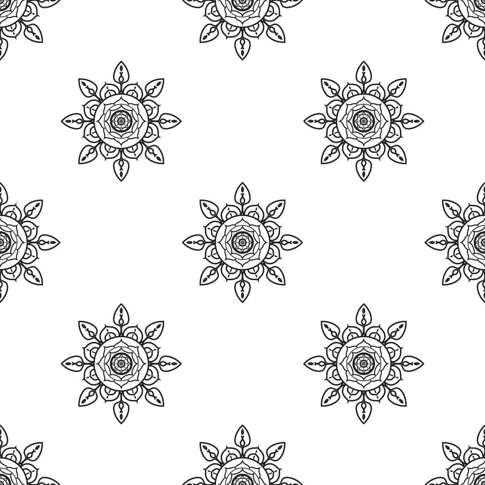 Mandala coloring pages Black and white Seamless Pattern. can be used for wallpaper, pattern fills, coloring books, and pages for kids and adults. vector