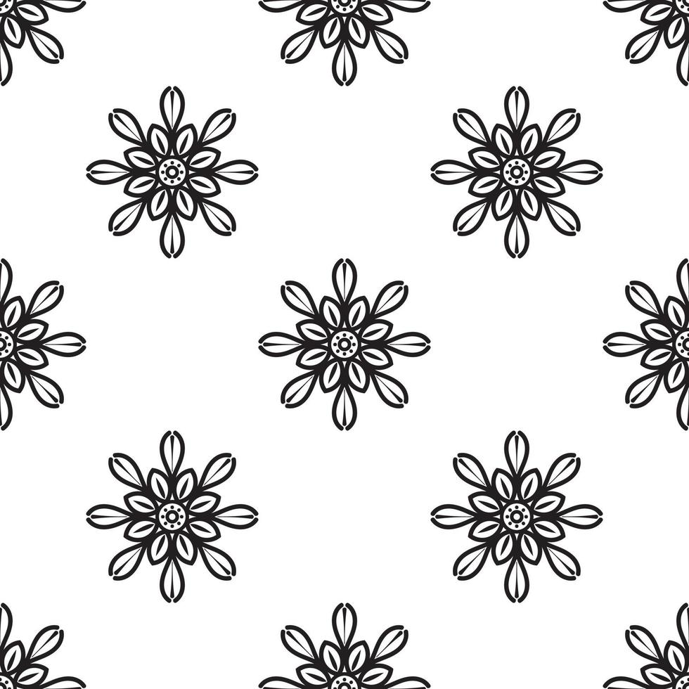 Mandala drawing Black and white Seamless Pattern. Hand-drawn background. Islam, Arabic, Indian, and ottoman motifs. Perfect for printing on fabric or paper. vector