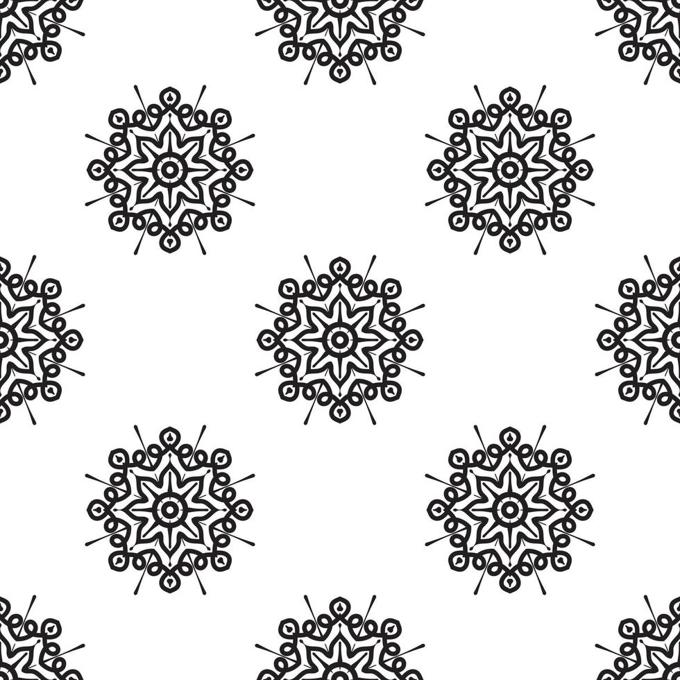 Creative mandala art Black and white Seamless Pattern. Monochrome retro