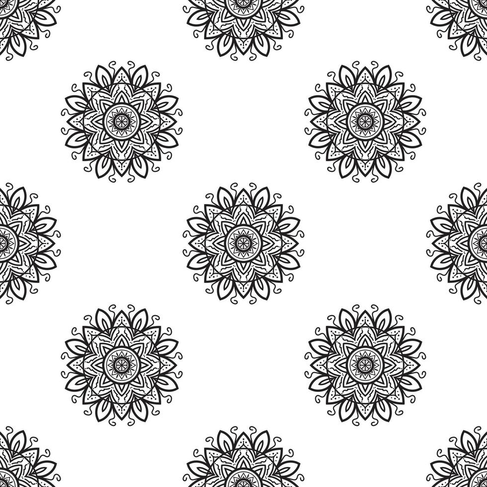 Mandala art Black and white Seamless Pattern. Monochrome retro