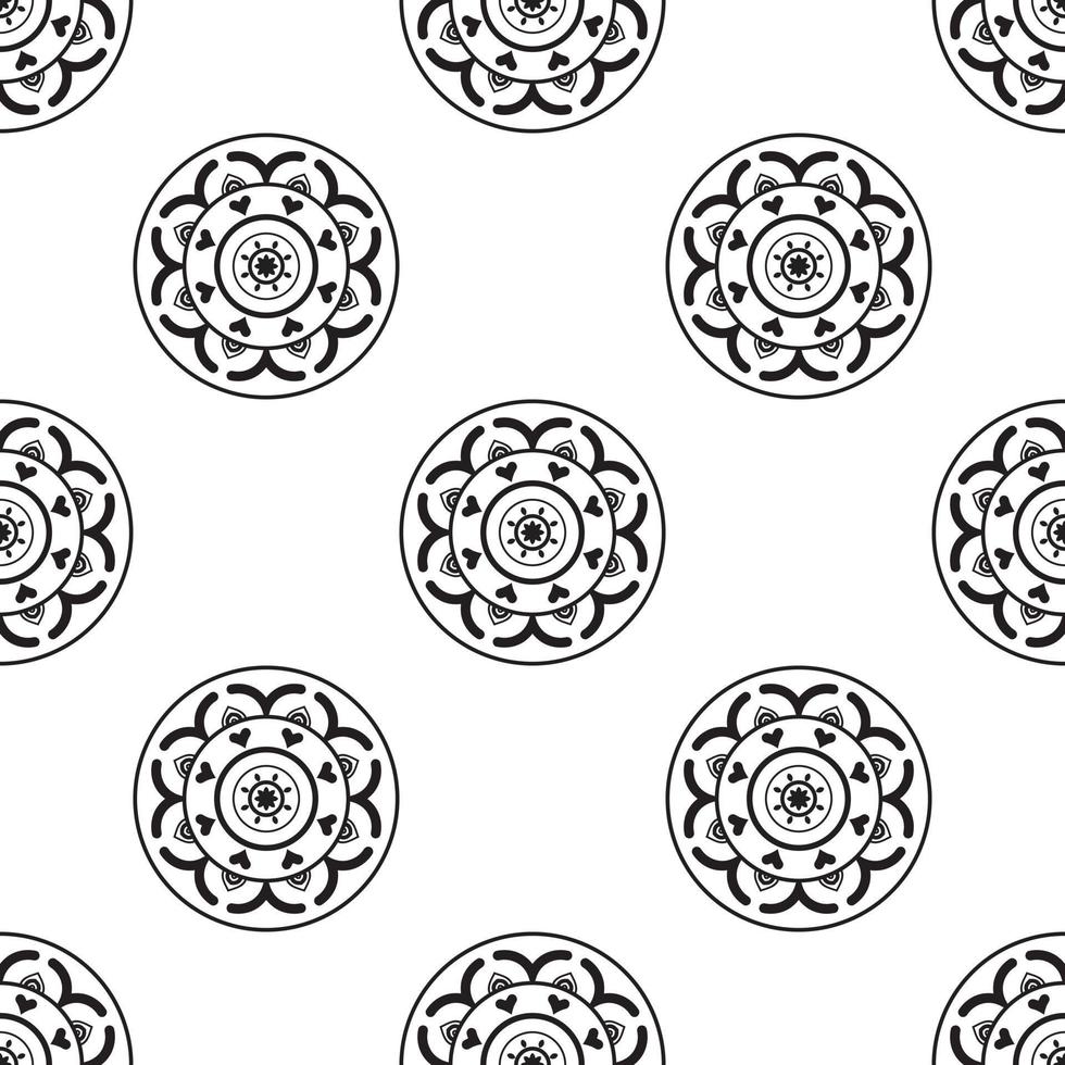 Mandala design Black and white Seamless Pattern. can be used for wallpaper, pattern fills, coloring books and pages for kids and adults. Black and white. vector