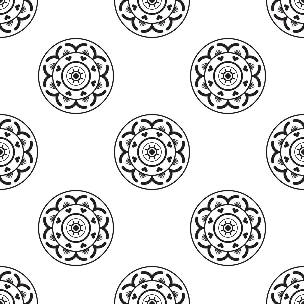 diseño de mandala patrón transparente en blanco y negro. se puede usar para papel tapiz, rellenos de patrones, libros para colorear y páginas para niños y adultos. en blanco y negro. vector