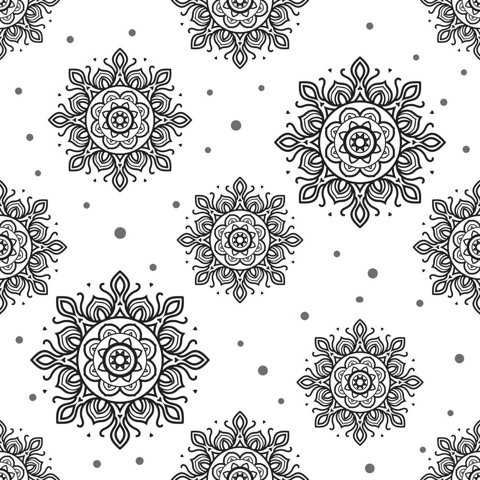 Draw mandala Black and white Seamless Pattern. Seamless Abstract Tribal Monochrome Pattern. Hand Drawn Ethnic Texture. Vector Illustration.