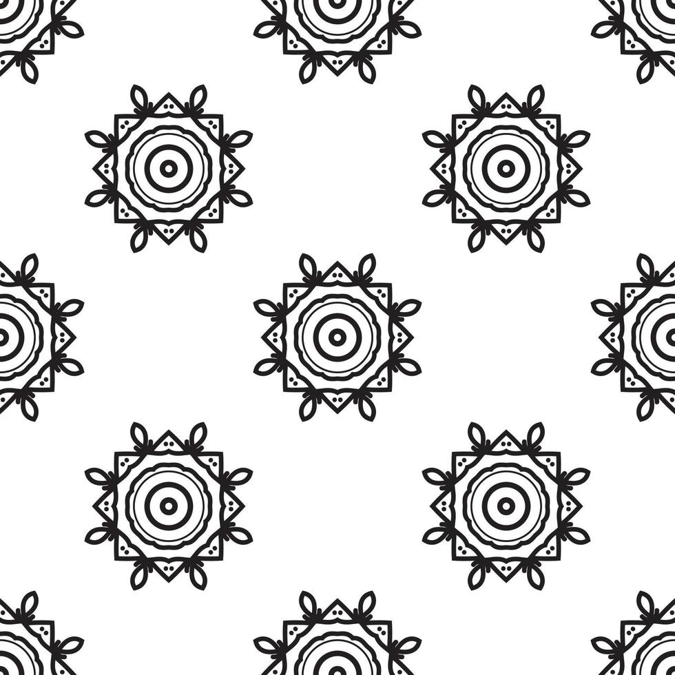 Creative mandala art Black and white Seamless Pattern. can be used for wallpaper, pattern fills, coloring books, and pages for kids and adults. vector