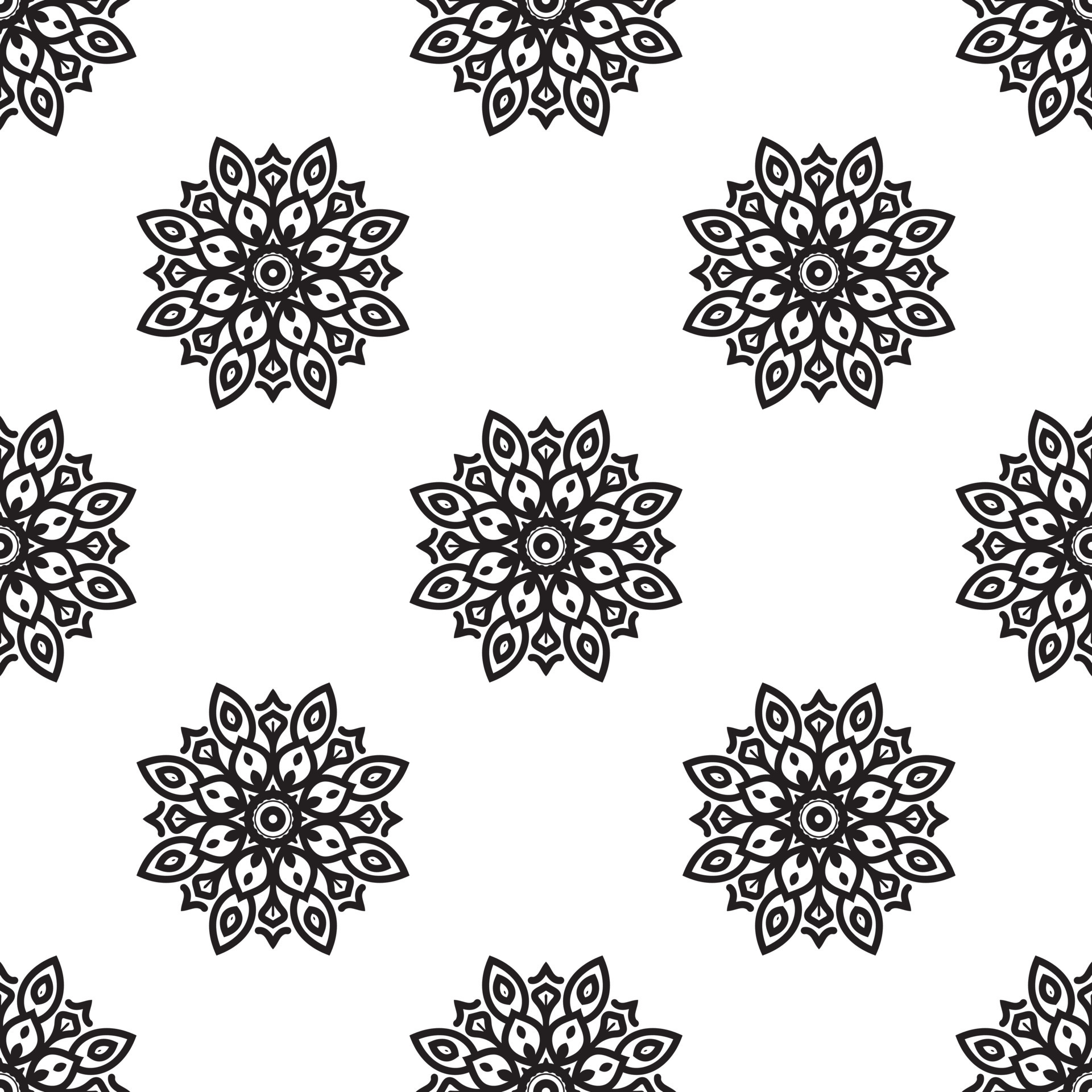 Mandala art designs Black and white Seamless Pattern. Hand Drawn Ethnic