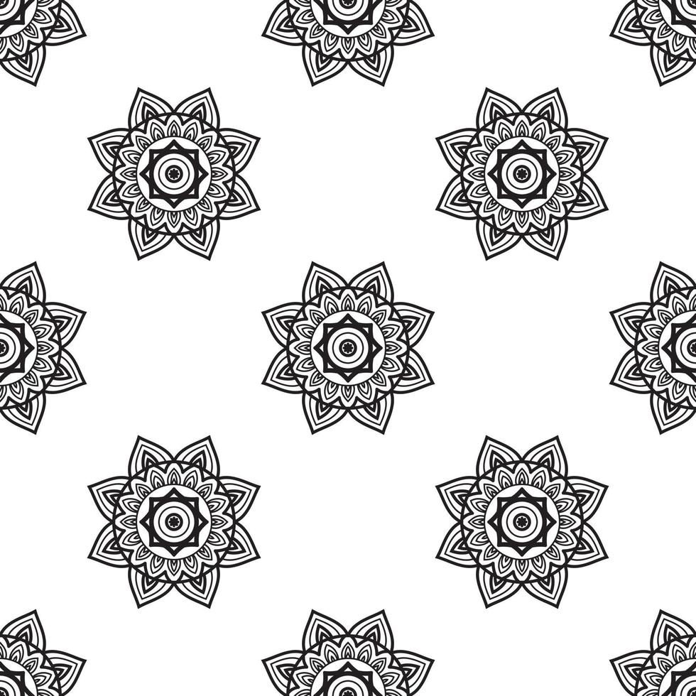 Mandala design Black and white Seamless Pattern. can be used for wallpaper, pattern fills, coloring books, and pages for kids and adults. vector
