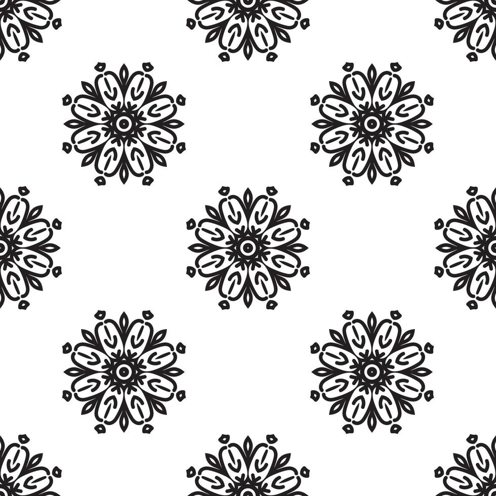 Mandala wall art Black and white Seamless Pattern. Monochrome retro