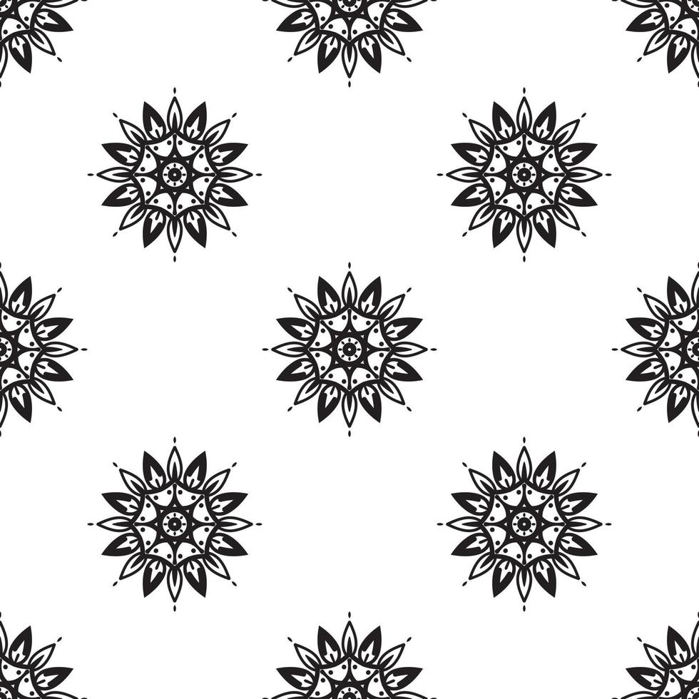 Mandala drawing Black and white Seamless Pattern. Hand Drawn Ethnic Texture. Vector Illustration in Monochrome tones.