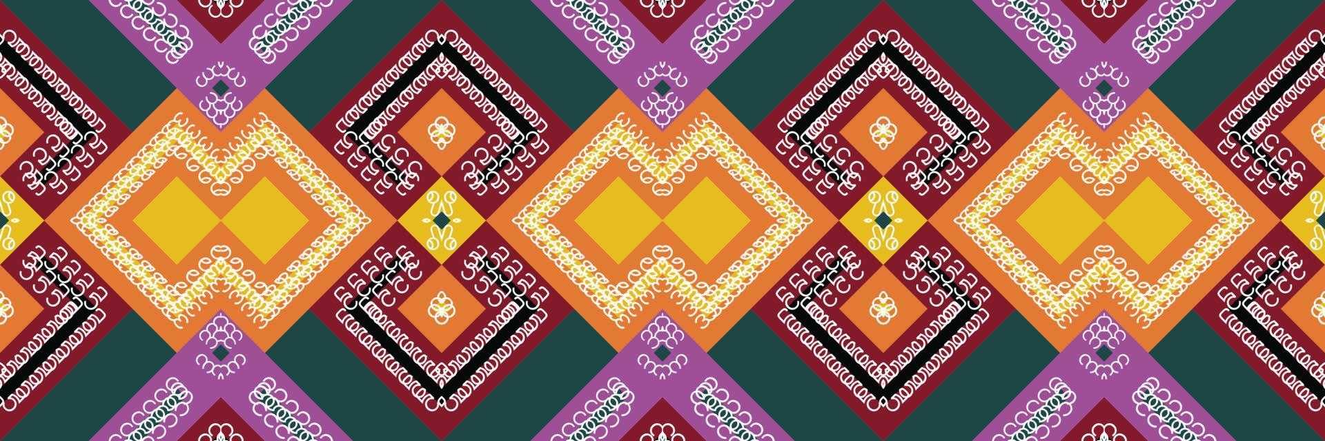 The ethnic design drawing is colorful. traditional patterned wallpaper It is a pattern created by combining geometric shapes. Design for print. Using in the fashion industry. vector